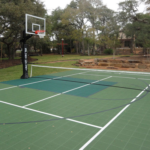 Gallery of backyard court and home gym installations featuring SnapSports